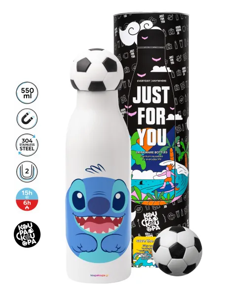Lilo & Stitch blue — Μπάλα ποδοσφαίρου μεταλλικό παγούρι θερμός, διπλού τοιχώματος, 550ml
