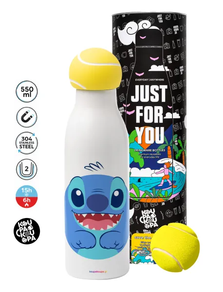 Lilo & Stitch blue — Μπάλα τένις μεταλλικό παγούρι θερμός, διπλού τοιχώματος, 550ml