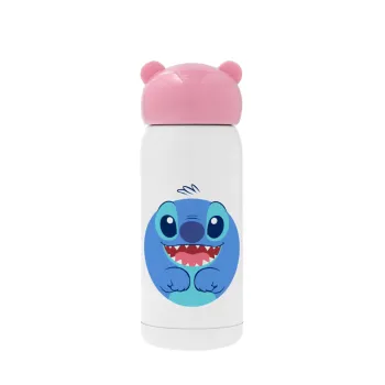Lilo & Stitch blue, Ροζ ανοξείδωτο παγούρι θερμό (Stainless steel), 320ml