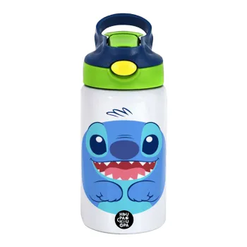 Lilo & Stitch blue, Παιδικό παγούρι θερμό, ανοξείδωτο, με καλαμάκι ασφαλείας, πράσινο/μπλε (350ml)