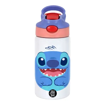 Lilo & Stitch blue, Παιδικό παγούρι θερμό, ανοξείδωτο, με καλαμάκι ασφαλείας, ροζ/μωβ (350ml)