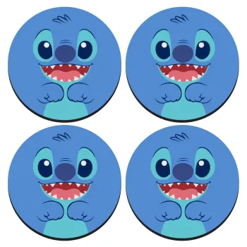Lilo & Stitch blue, ΣΕΤ 4 Σουβέρ ξύλινα στρογγυλά (9cm)