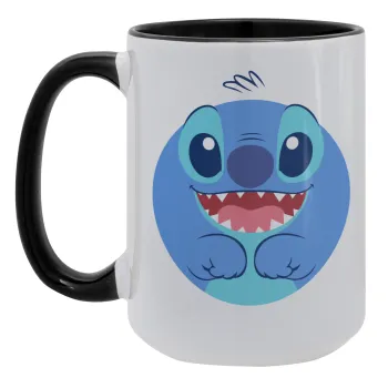 Lilo & Stitch blue, Κούπα Mega 15oz, κεραμική Μαύρη, 450ml