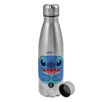 Lilo & Stitch blue, Metallic water bottle, stainless steel, 750ml