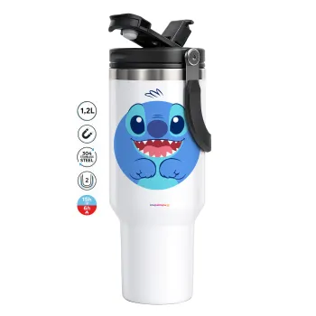 Lilo & Stitch blue, Mega Tumbler με καπάκι, διπλού τοιχώματος (θερμό) 1,2L