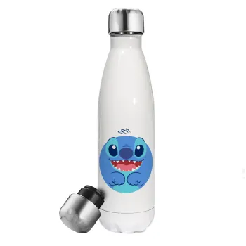 Lilo & Stitch blue, Μεταλλικό παγούρι θερμός Λευκό (Stainless steel), διπλού τοιχώματος, 500ml