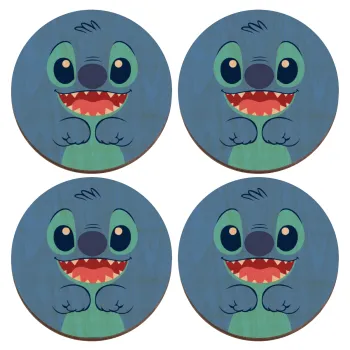 Lilo & Stitch blue, ΣΕΤ x4 Σουβέρ ξύλινα στρογγυλά plywood (9cm)