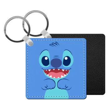 Lilo & Stitch blue, Μπρελόκ Δερματίνη, τετράγωνο ΜΑΥΡΟ (5x5cm)