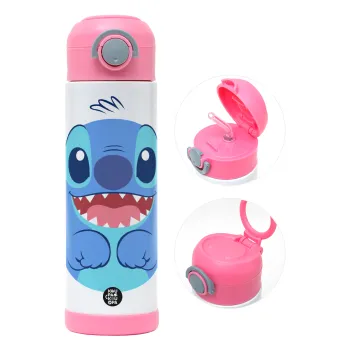 Lilo & Stitch blue, Children's hot water bottle, stainless steel, with safety straw, PINK (500ml)