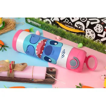 Lilo & Stitch blue, Easter candle, Childrens hot water bottle, stainless steel, with safety straw, PINK (500ml)