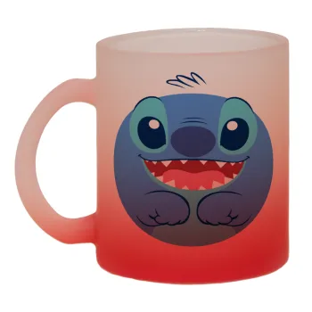 Lilo & Stitch blue, Κούπα γυάλινη δίχρωμη με βάση το κόκκινο ματ, 330ml
