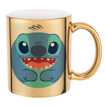 Lilo & Stitch blue, Κούπα κεραμική, χρυσή καθρέπτης, 330ml