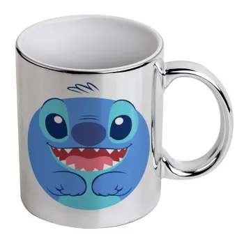 Lilo & Stitch blue, Mug ceramic, silver mirror, 330ml