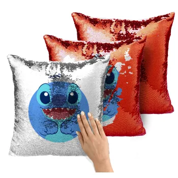 Lilo & Stitch blue, Μαξιλάρι καναπέ Μαγικό Κόκκινο με πούλιες 40x40cm περιέχεται το γέμισμα
