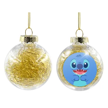 Lilo & Stitch blue, Στολίδι Χριστουγεννιάτικη μπάλα δένδρου διάφανη με χρυσό γέμισμα 8cm