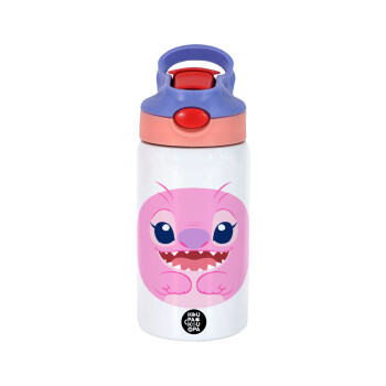 Lilo & Stitch Angel pink, Children's hot water bottle, stainless steel, with safety straw, pink/purple (350ml)