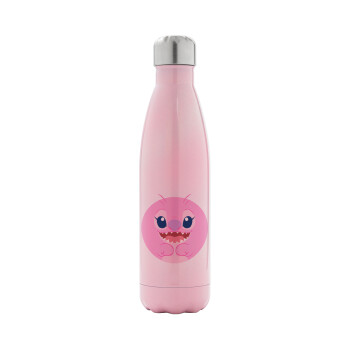 Lilo & Stitch Angel pink, Metal mug thermos Pink Iridiscent (Stainless steel), double wall, 500ml
