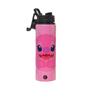 Lilo & Stitch Angel pink, Metallic water bottle with safety lid, 850ml aluminum