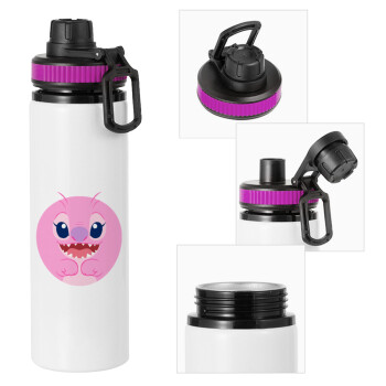 Lilo & Stitch Angel pink, Metallic water bottle with safety lid, 850ml aluminum