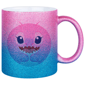 Lilo & Stitch Angel pink, Κούπα Χρυσή/Μπλε Glitter, κεραμική, 330ml