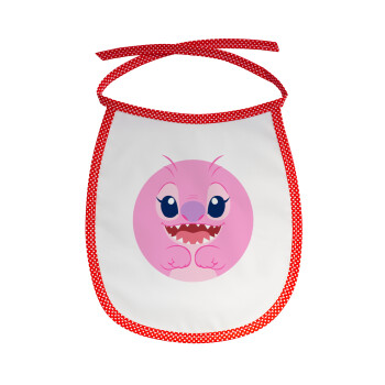 Lilo & Stitch Angel pink, Σαλιάρα μωρού αλέκιαστη με κορδόνι Κόκκινη