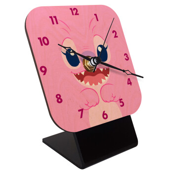 Lilo & Stitch Angel pink, Quartz Table clock in natural wood (10cm)