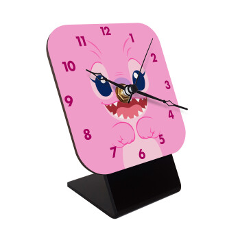 Lilo & Stitch Angel pink, Επιτραπέζιο ρολόι ξύλινο με δείκτες (10cm)