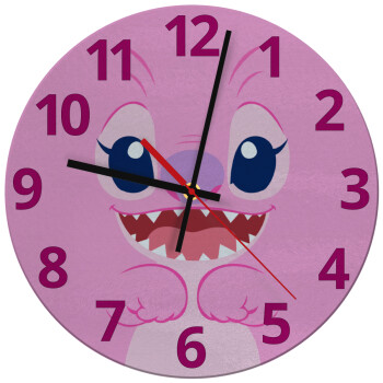 Lilo & Stitch Angel pink, Ρολόι τοίχου γυάλινο (30cm)