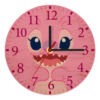 Lilo & Stitch Angel pink, Ρολόι τοίχου ξύλινο plywood (20cm)