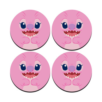 Lilo & Stitch Angel pink, SET of 4 round wooden coasters (9cm)