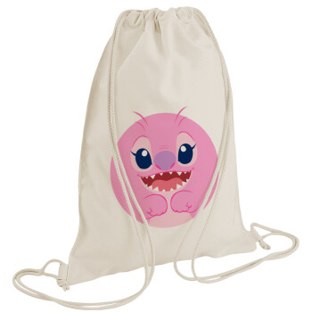Lilo & Stitch Angel pink, Τσάντα πλάτης πουγκί GYMBAG natural (28x40cm)
