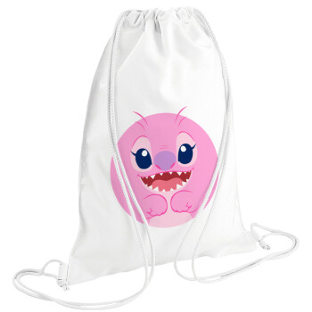 Lilo & Stitch Angel pink, Τσάντα πλάτης πουγκί GYMBAG λευκή (28x40cm)