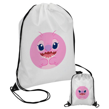 Lilo & Stitch Angel pink, Τσάντα πουγκί με μαύρα κορδόνια (1 τεμάχιο)