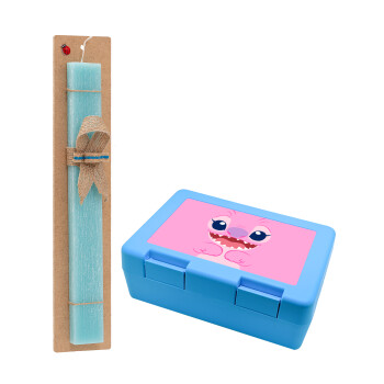 Lilo & Stitch Angel pink, Easter Set, children's snack container BLUE & Easter aromatic flat candle (30cm) (TURQUOISE)