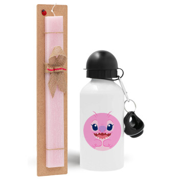 Lilo & Stitch Angel pink, Easter Set, metallic aluminum bottle (500ml) & aromatic flat Easter candle (30cm) (PINK)