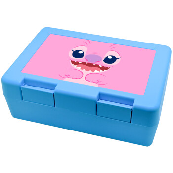 Lilo & Stitch Angel pink, Παιδικό δοχείο κολατσιού ΓΑΛΑΖΙΟ 185x128x65mm (BPA free πλαστικό)