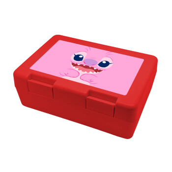 Lilo & Stitch Angel pink, Παιδικό δοχείο κολατσιού ΚΟΚΚΙΝΟ 185x128x65mm (BPA free πλαστικό)