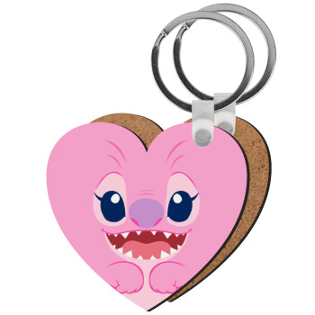 Lilo & Stitch Angel pink, Μπρελόκ Ξύλινο καρδιά MDF