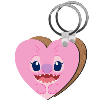 Lilo & Stitch Angel pink, Μπρελόκ Ξύλινο καρδιά MDF