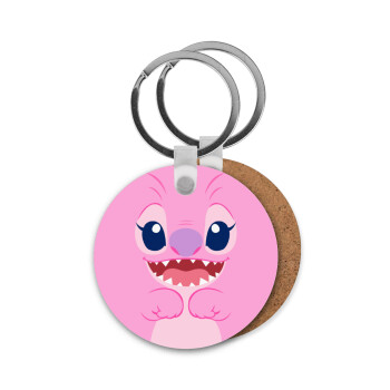 Lilo & Stitch Angel pink, Μπρελόκ Ξύλινο στρογγυλό MDF Φ5cm