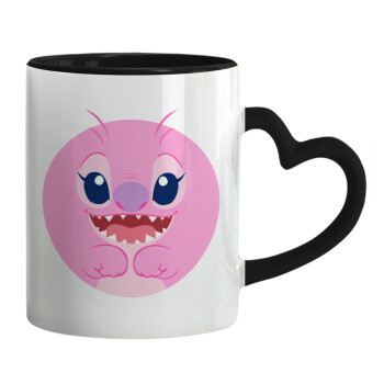 Lilo & Stitch Angel pink, Mug heart black handle, ceramic, 330ml