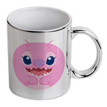 Lilo & Stitch Angel pink, Mug ceramic, silver mirror, 330ml