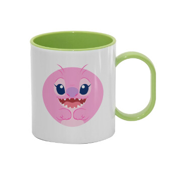 Lilo & Stitch Angel pink, Κούπα (πλαστική) (BPA-FREE) Polymer Πράσινη για παιδιά, 330ml