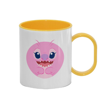 Lilo & Stitch Angel pink, Κούπα (πλαστική) (BPA-FREE) Polymer Κίτρινη για παιδιά, 330ml