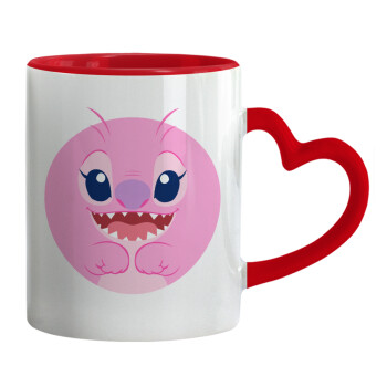 Lilo & Stitch Angel pink, Κούπα καρδιά χερούλι κόκκινη, κεραμική, 330ml