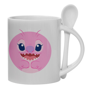 Lilo & Stitch Angel pink, Κούπα, κεραμική με κουταλάκι, 330ml (1 τεμάχιο)