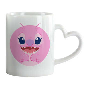Lilo & Stitch Angel pink, Mug heart handle, ceramic, 330ml