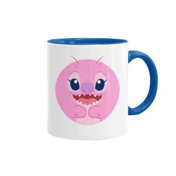 Lilo & Stitch Angel pink, Mug colored blue, ceramic, 330ml