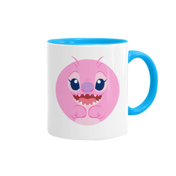 Lilo & Stitch Angel pink, Mug colored light blue, ceramic, 330ml