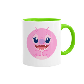 Lilo & Stitch Angel pink, Mug colored light green, ceramic, 330ml